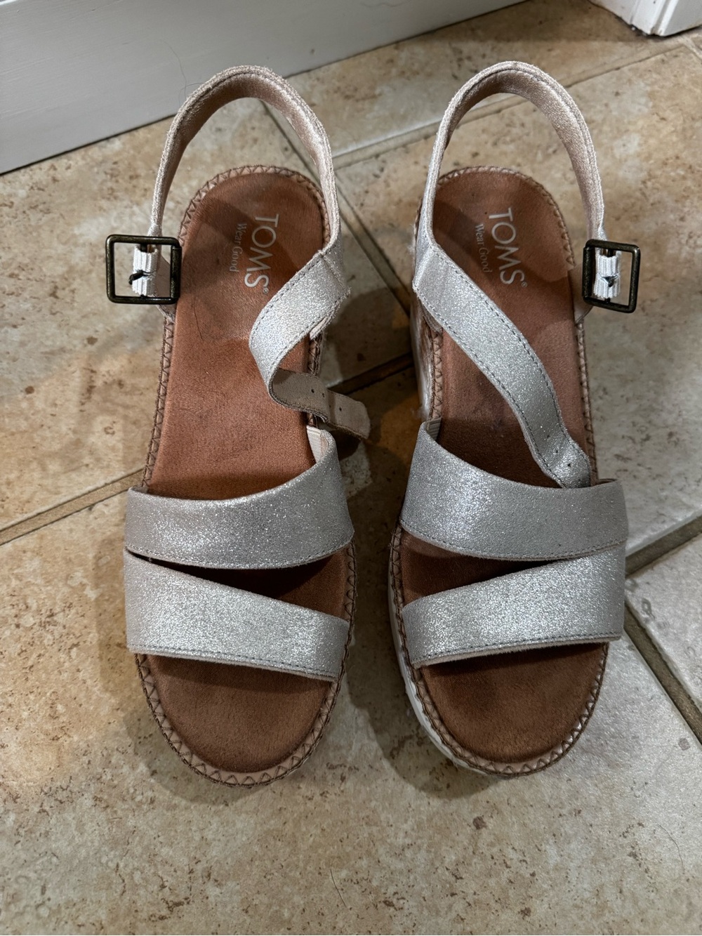 TOMS Women's Sparkle Gold Crisscross Slingback Sandals